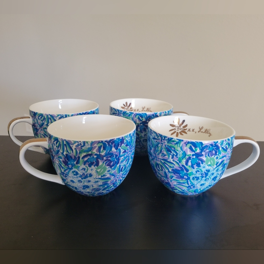 4 Lilly Pulitzer Blue Floral Mugs